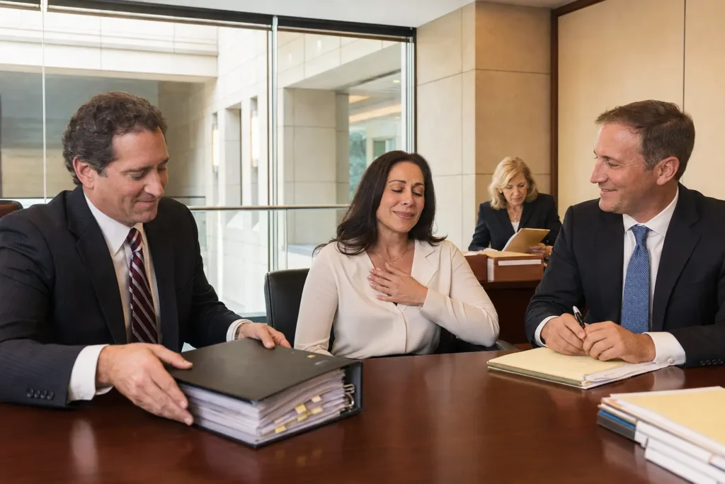 Personal injury client and legal team reaching a hard-earned resolution after litigation