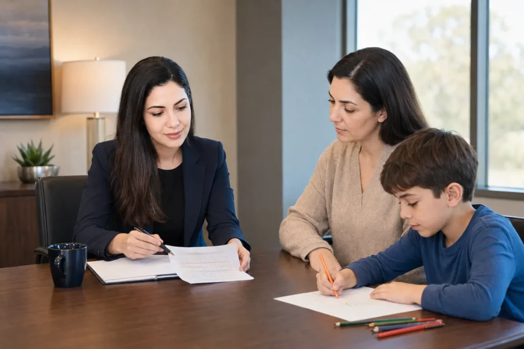 California parenting plan consultation with attorney Nazli Usaklioglu and a fictional family