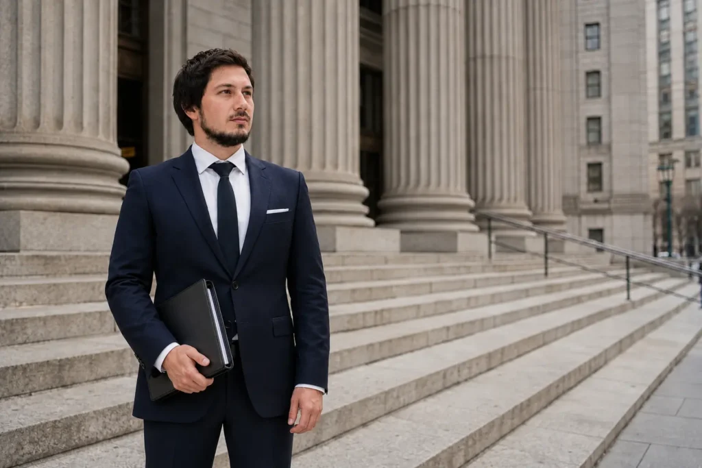 Yavuz Usaklioglu outside a New York courthouse for an international energy dispute case study